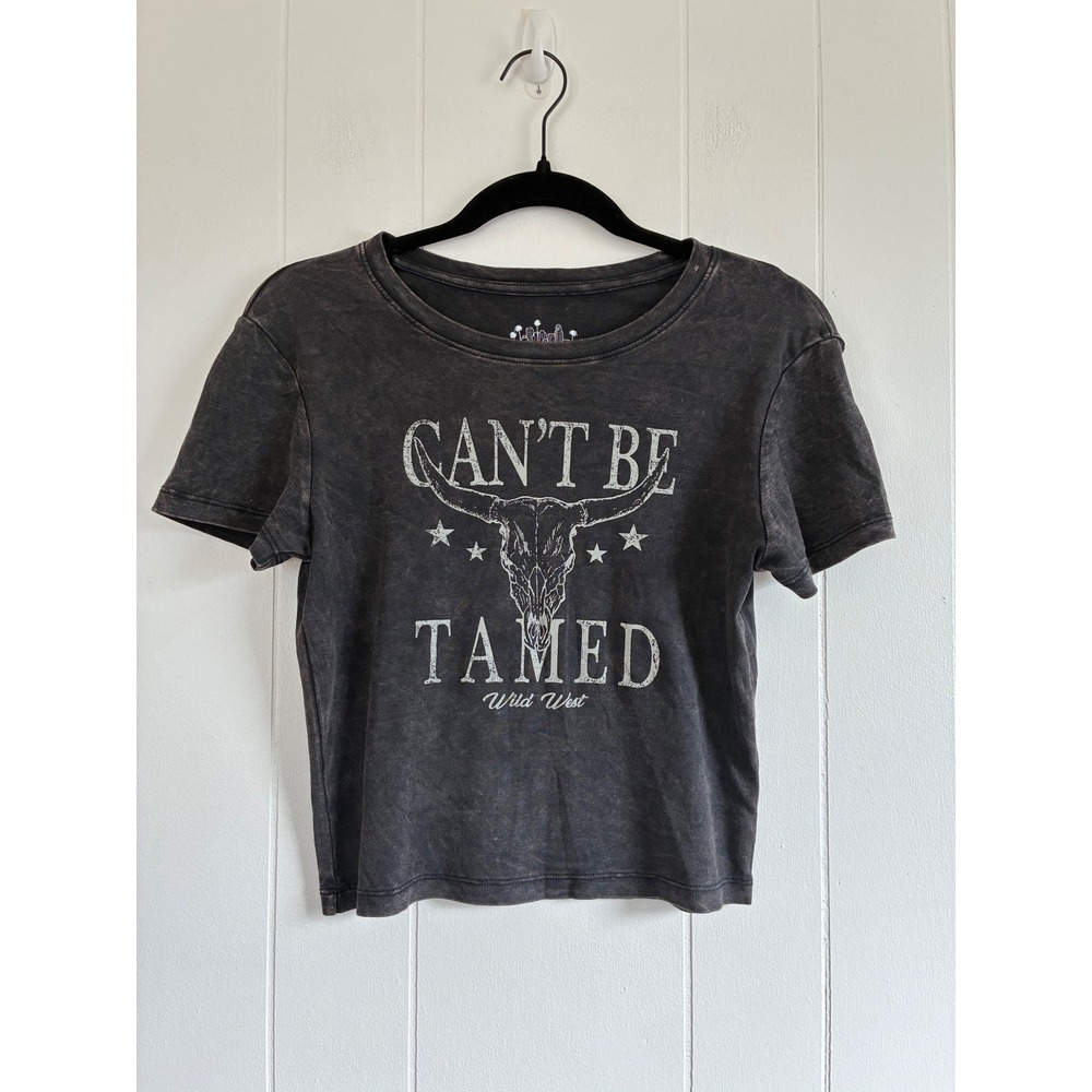 OG Babe Cant Be Tamed Wild West Graphic Tee Acid Wash Charcoal‎ Grey XL